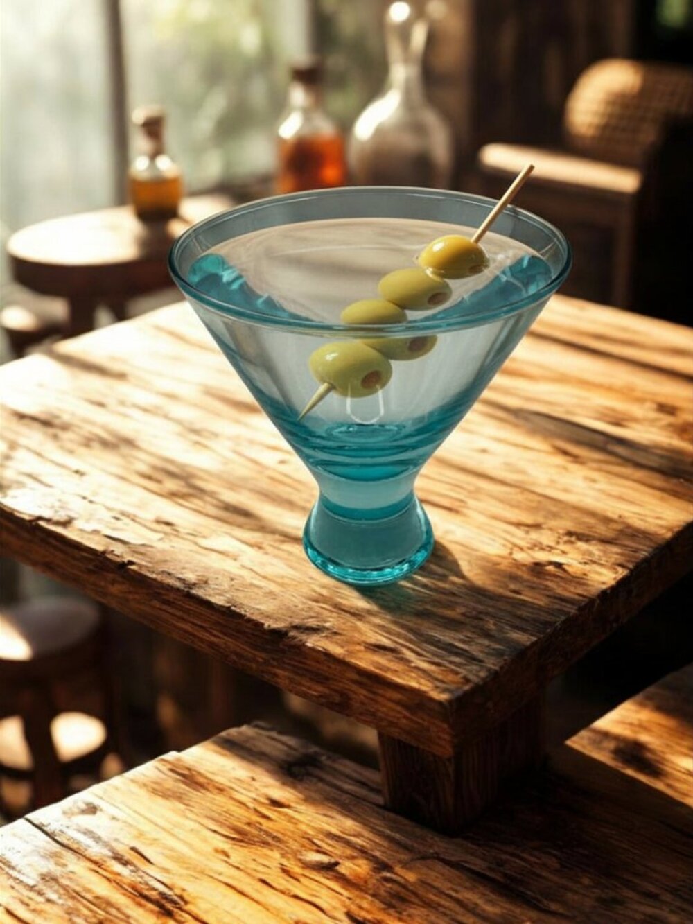 Set of 4 Aqua Blue Stemless 4oz Martini Glasses, EUC